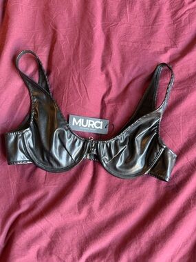 MURCI Black Faux Leather Underwire Bra